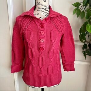 Relativity Cable Knit Cotton Button-Up Foldover Collar Sweater Pink Sz M